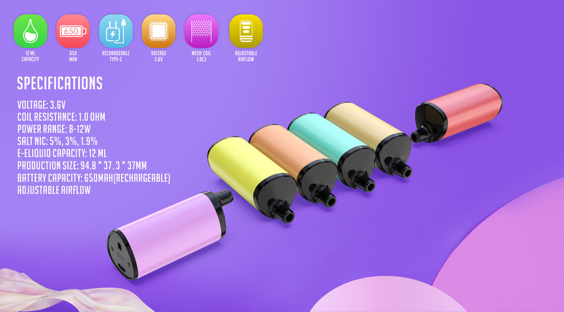 Compact Nic Salt 6000 Puff Disposable Vape 650Mah Rechargeable 12ML