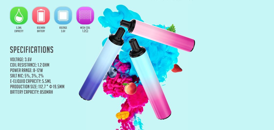 Disposable 1500 Puffs Vapes 850mAh 5.5ML 1.2 Ohm With Mesh Coil