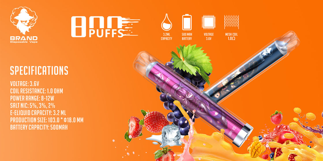 500mAh Rechargeable 800 Puffs Disposable Vape , Flavor E Cigarette 1ohm