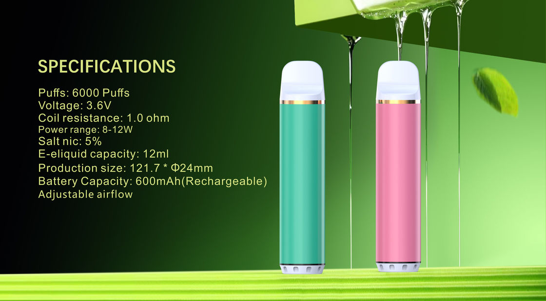 600Mah Rechargeable 6000 Puffs Disposable Vape Airflow Adjustable