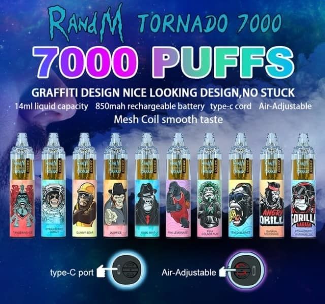 7000 Puffs 14ml Flavoured E Cigarettes RandM Tornado Disposable