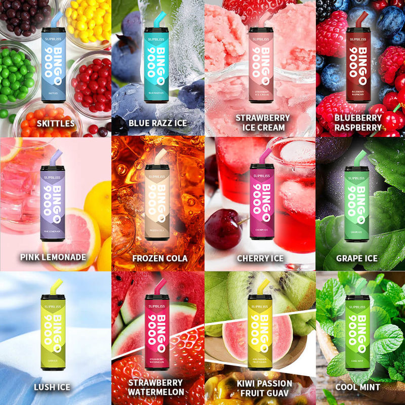 SUPBLISS BINGO 9000 DISPOSABLE VAPE PEN 18ML Rechargeable Mesh Coil With Multi Fruits Flavors